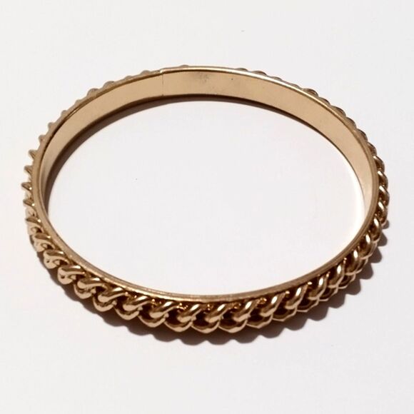 Vintage Gold Tone Chain Link Design Bangle Bracelet - Picture 2 of 4